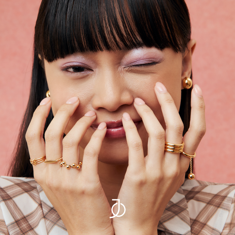 JO Cincin Emas - 3 Interlocking Thin Rings