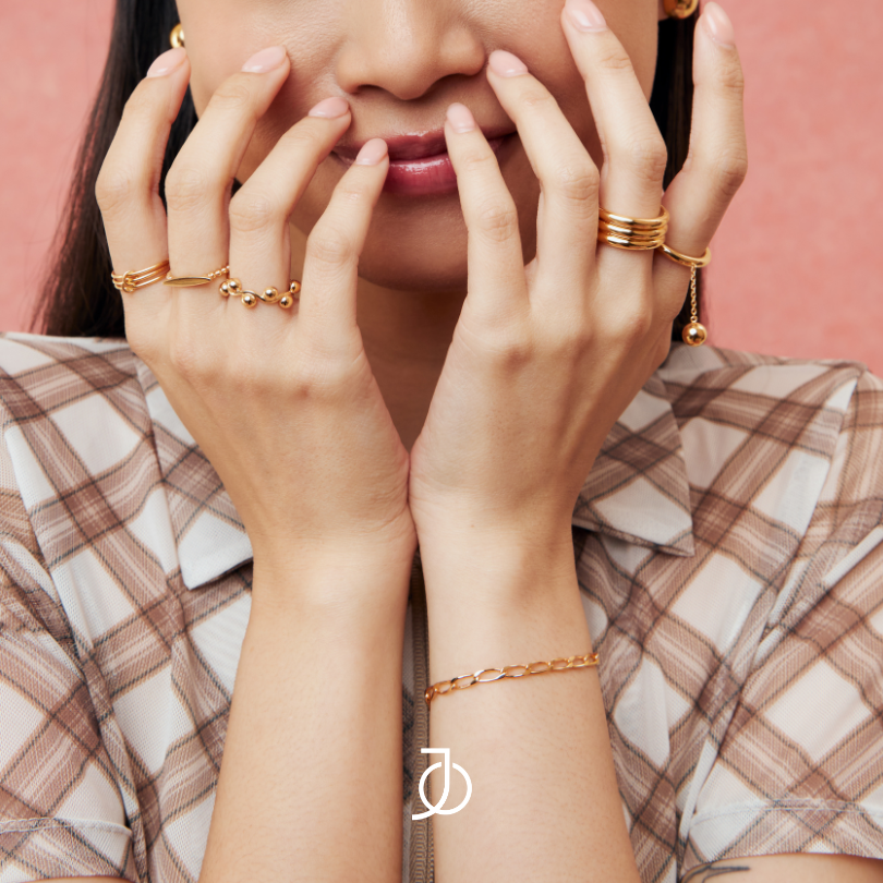 JO Cincin Emas - 3 Interlocking Thin Rings