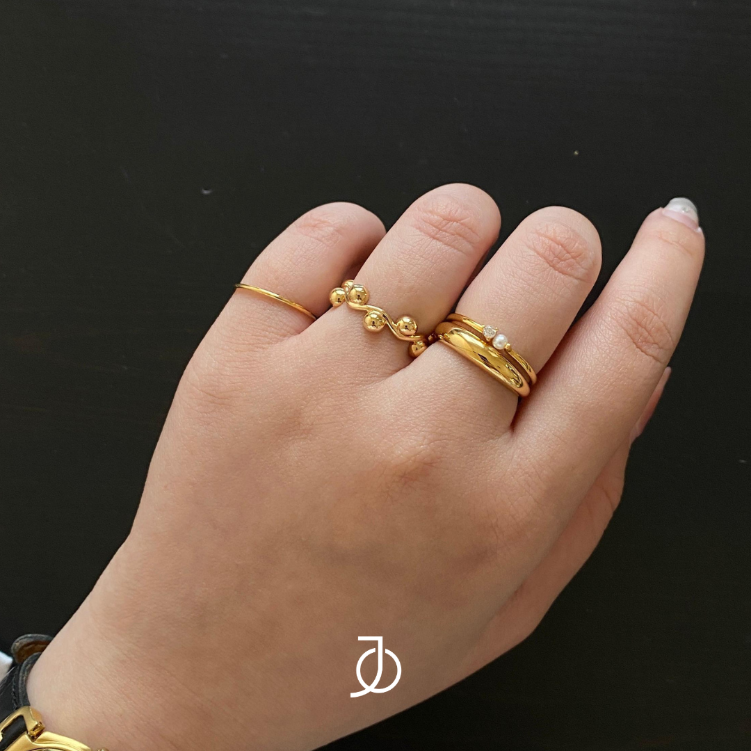 JO Cincin Emas - Squiggle Beads Ring