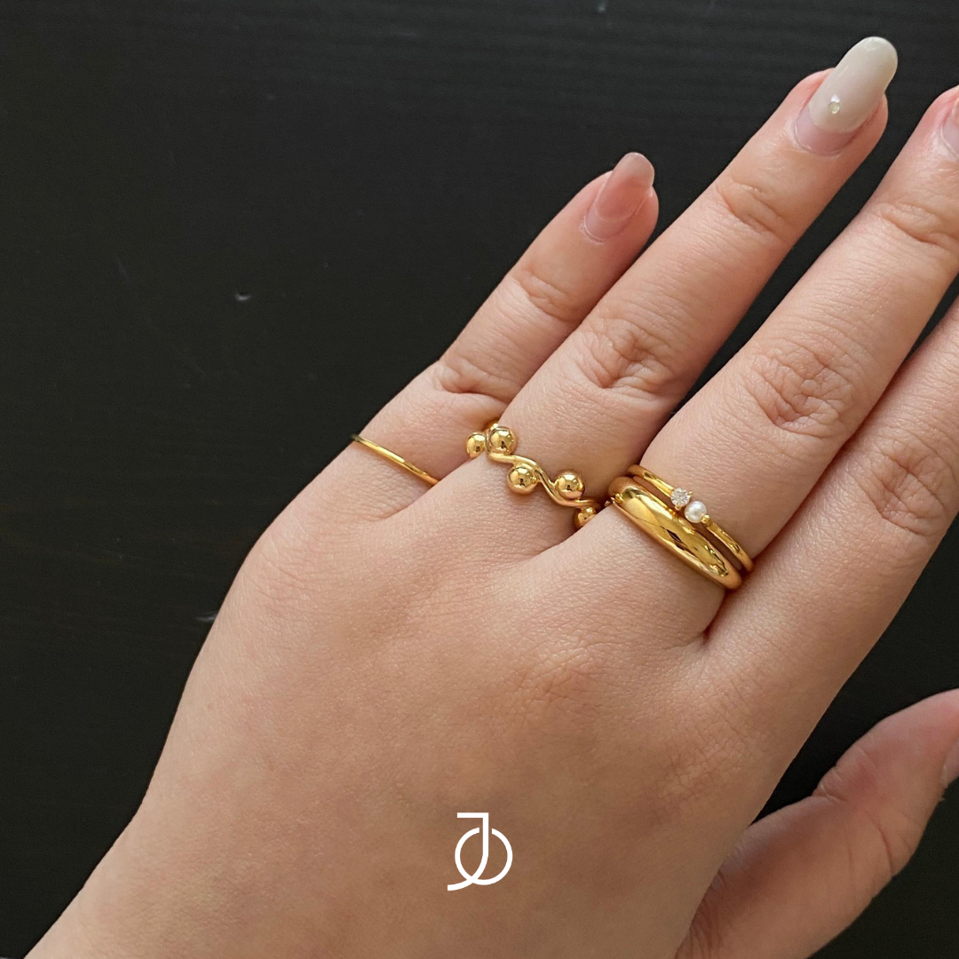 JO Cincin Emas - Squiggle Beads Ring