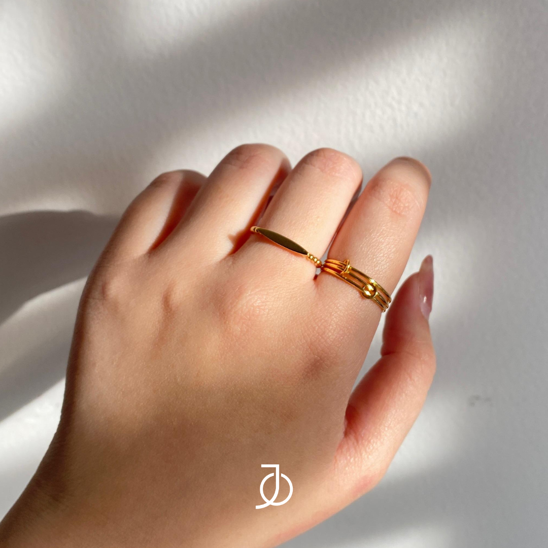JO Cincin Emas - 3 Interlocking Thin Rings