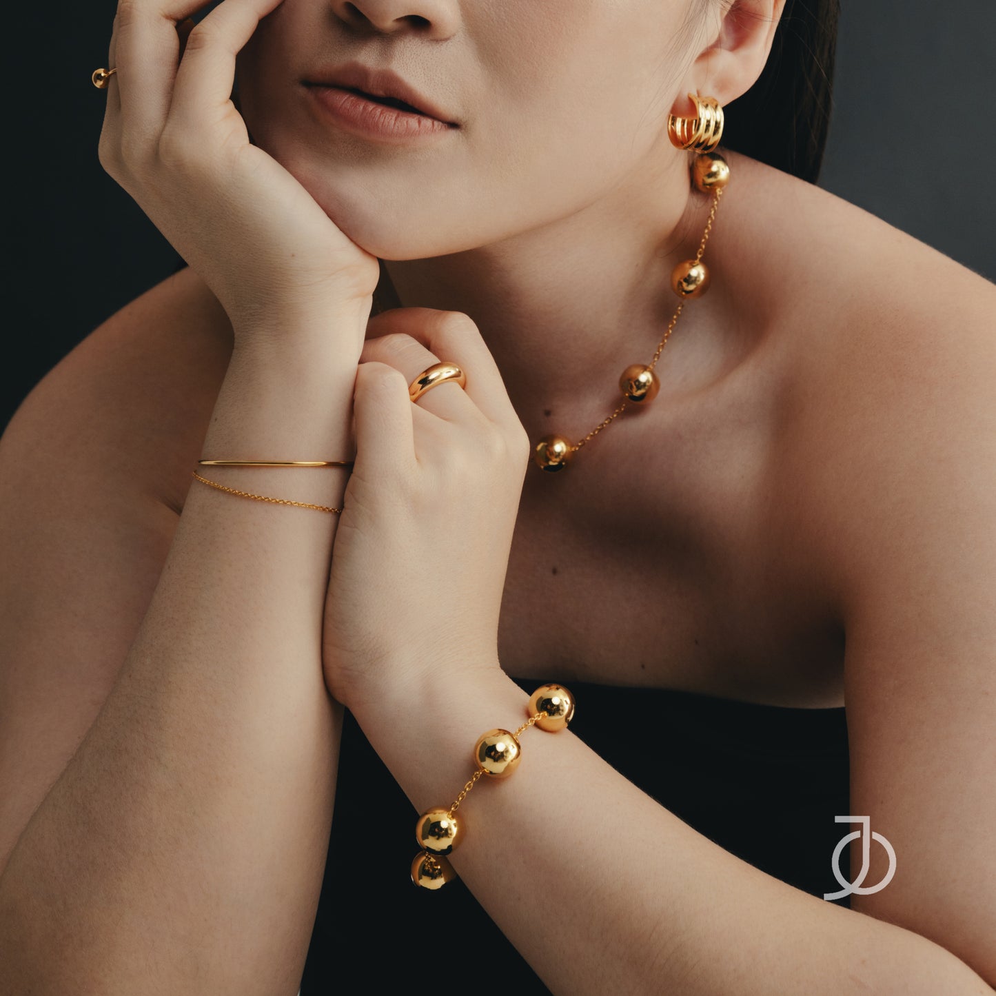 JO Double Layer Thin Gold Bangle Chain Combo 17k