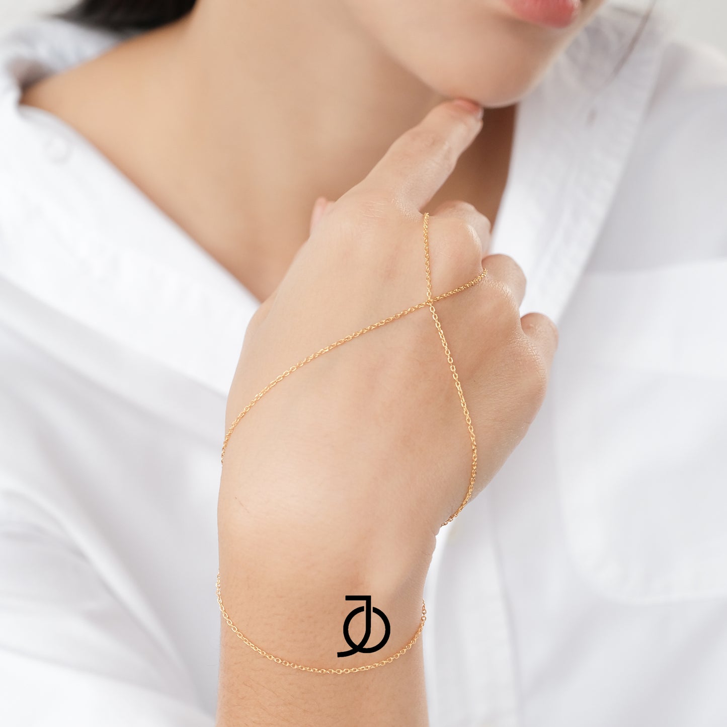 JO Double Layer Hand Bracelet Chain Ring