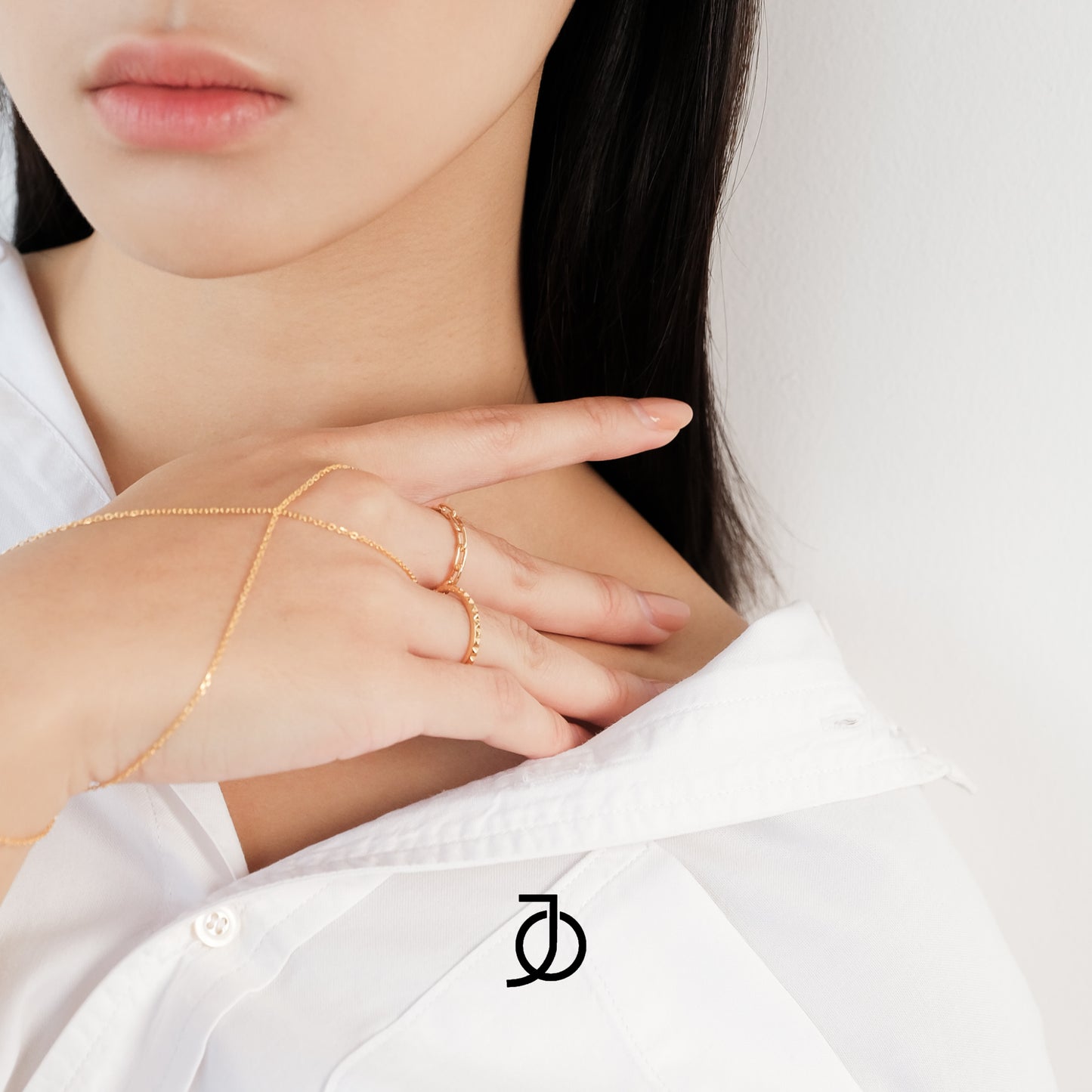 JO Double Layer Hand Bracelet Chain Ring