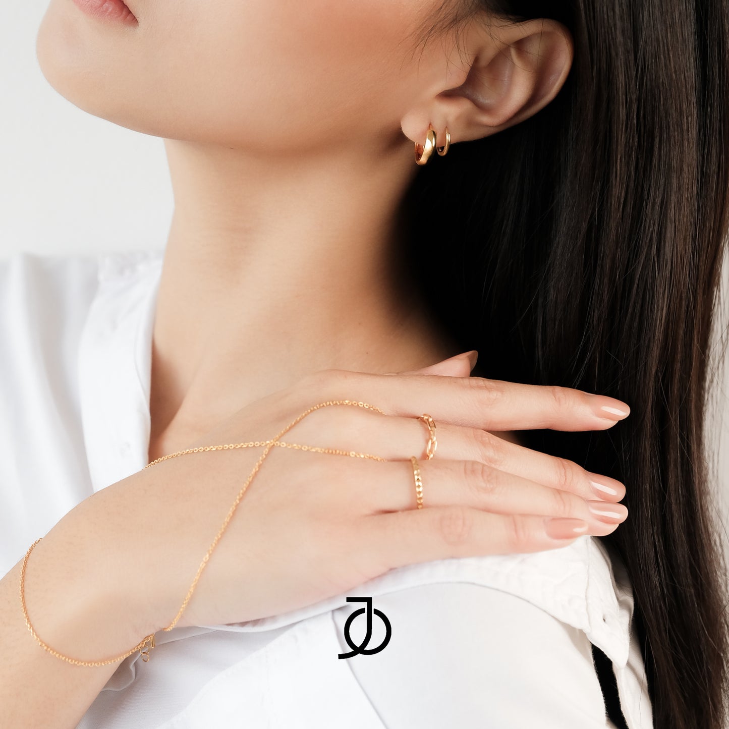 JO Double Layer Hand Bracelet Chain Ring