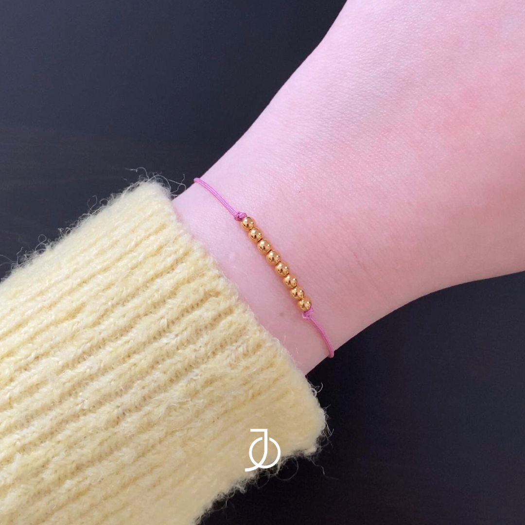 JO 8 Mini Gold Beads On Silk Cord Bracelet 17K
