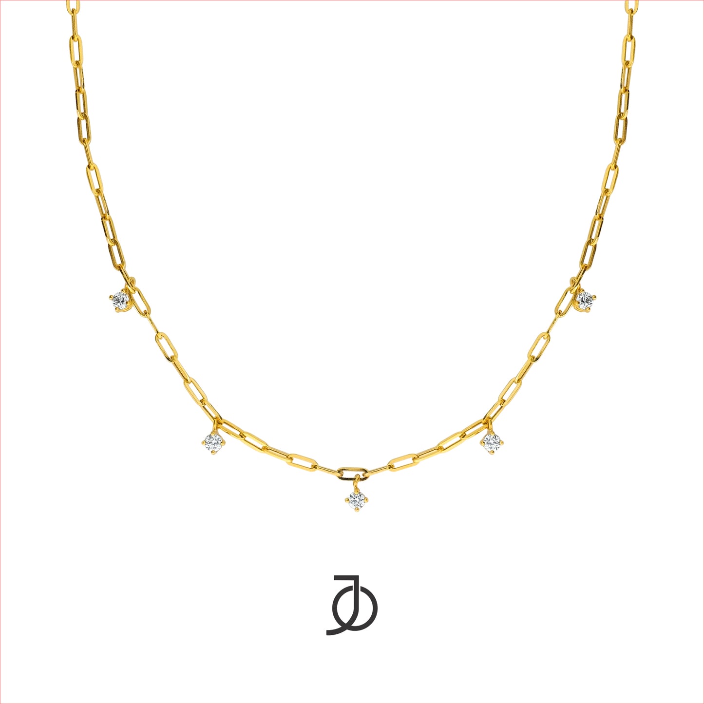 JO 5 Diamond On Small Paper Clip Chain