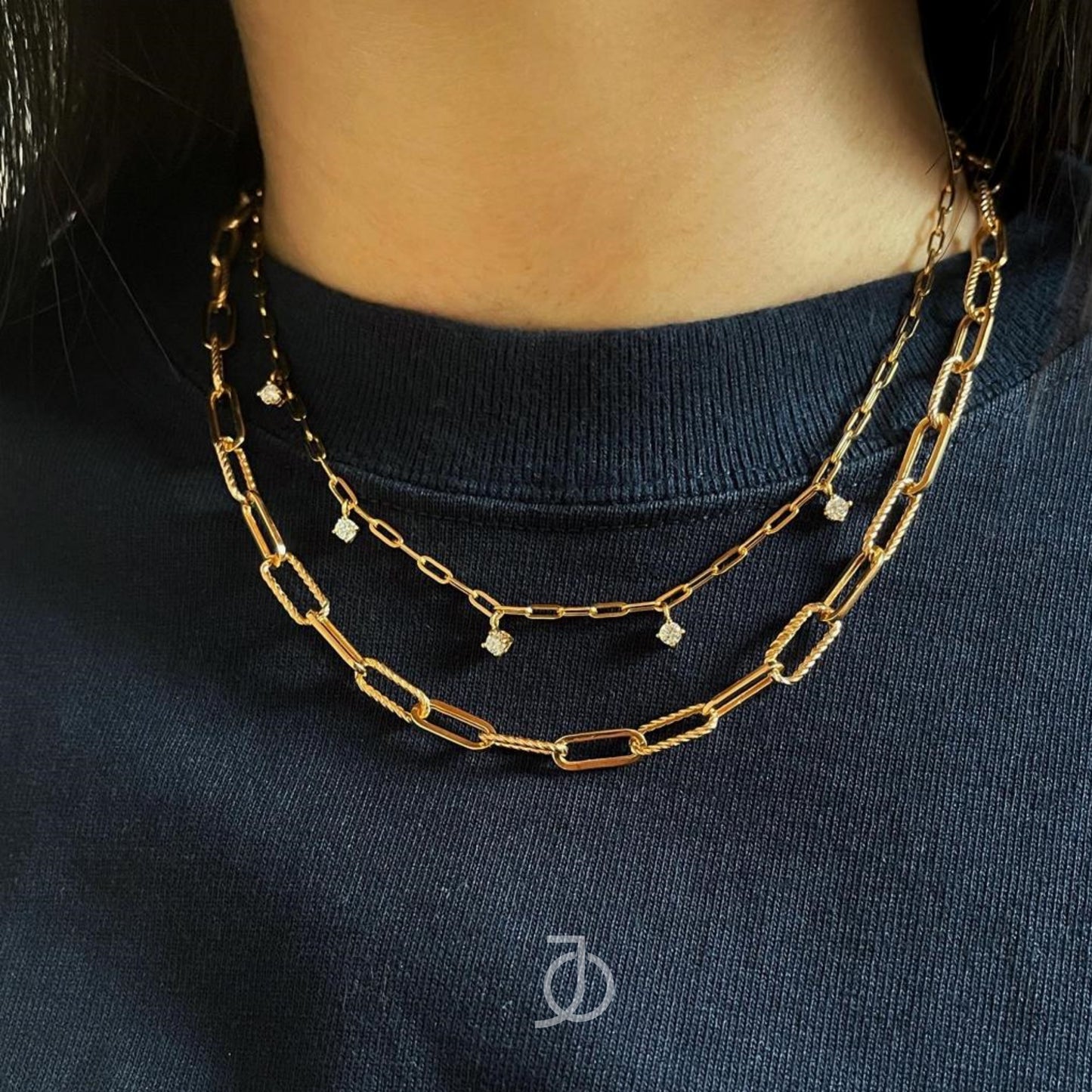 JO 5 Diamond On Small Paper Clip Chain