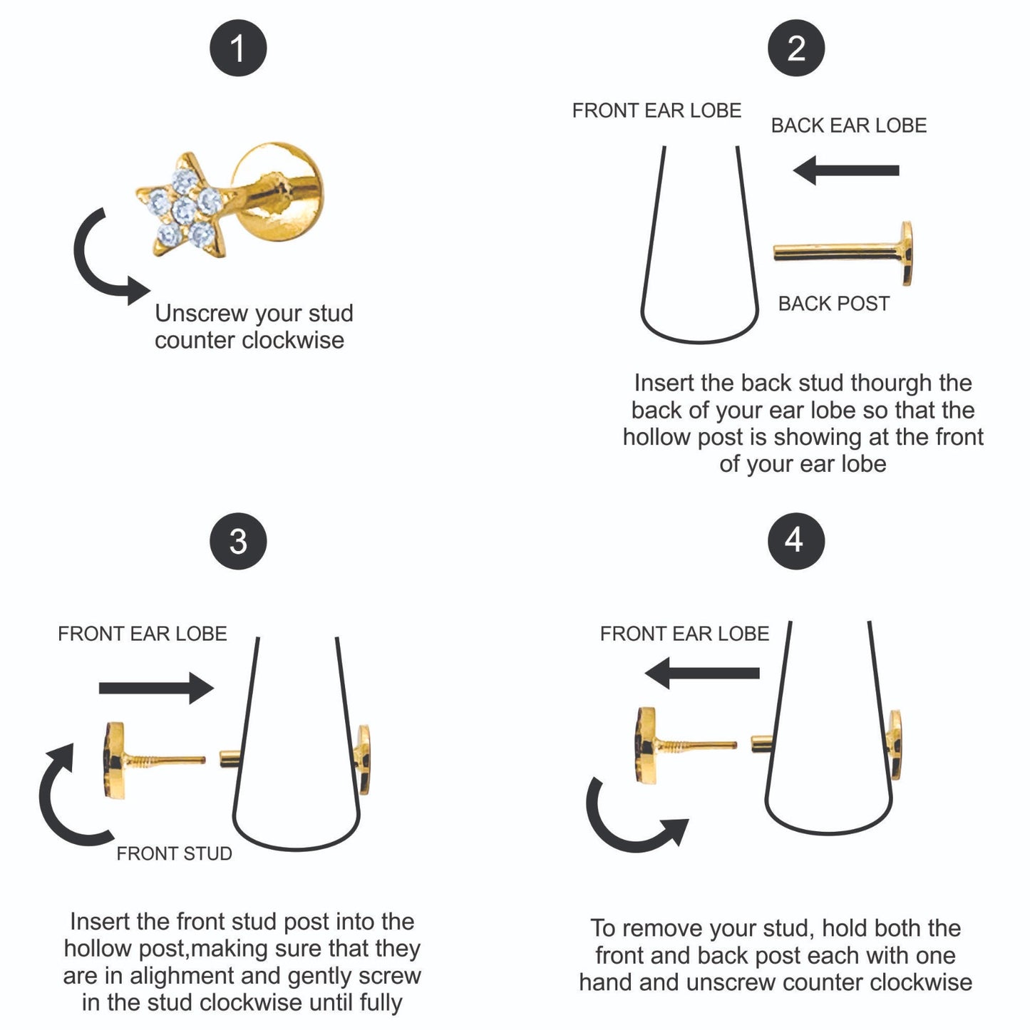 JO Anting Emas - Pave Moon Flat Back 17K