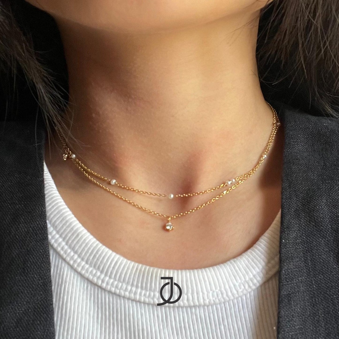 JO Kalung Emas - Pearl By The Yard With Mini Diamond Chain Necklace 17k