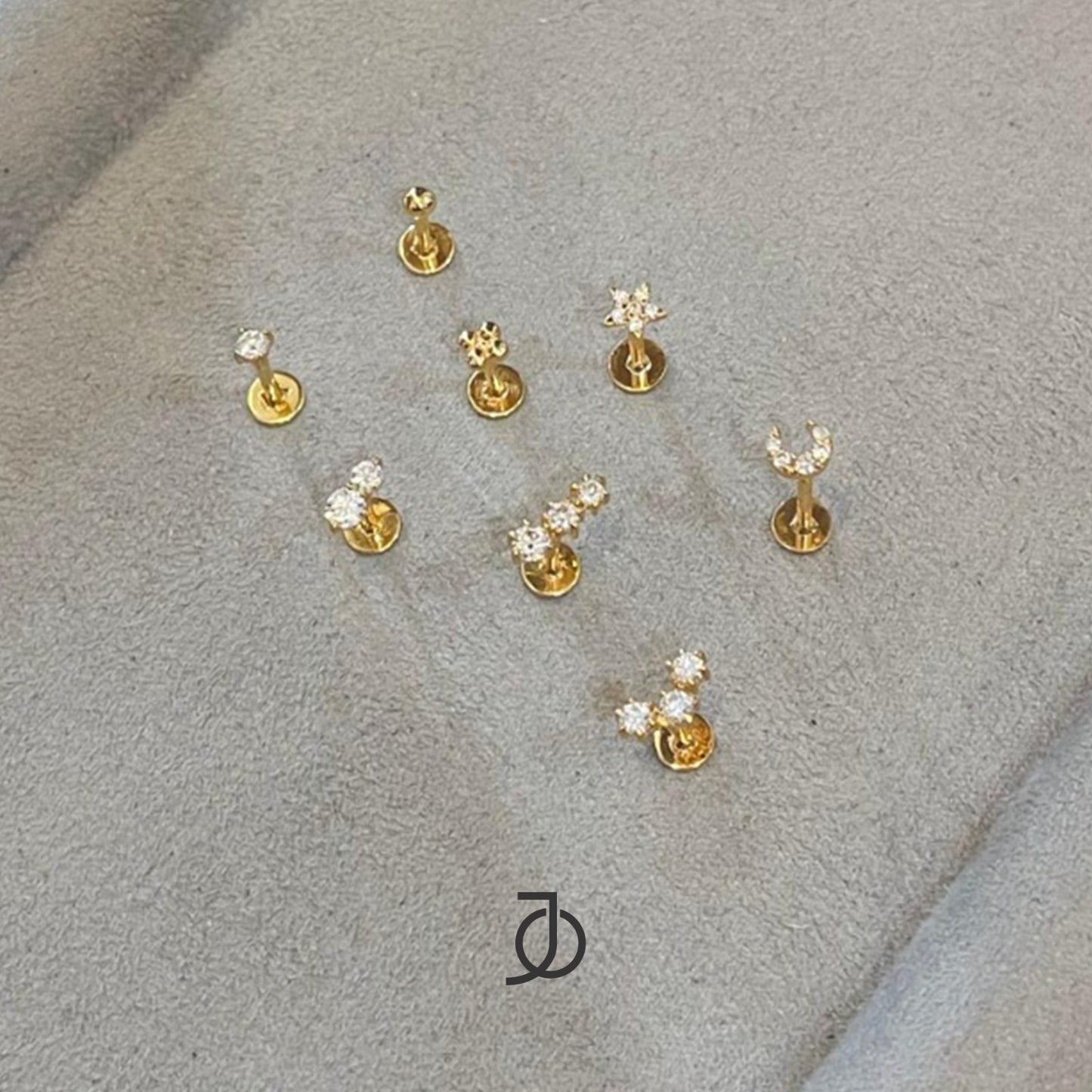 JO Anting Emas - 2 Mini Diamond Flat Back 17K