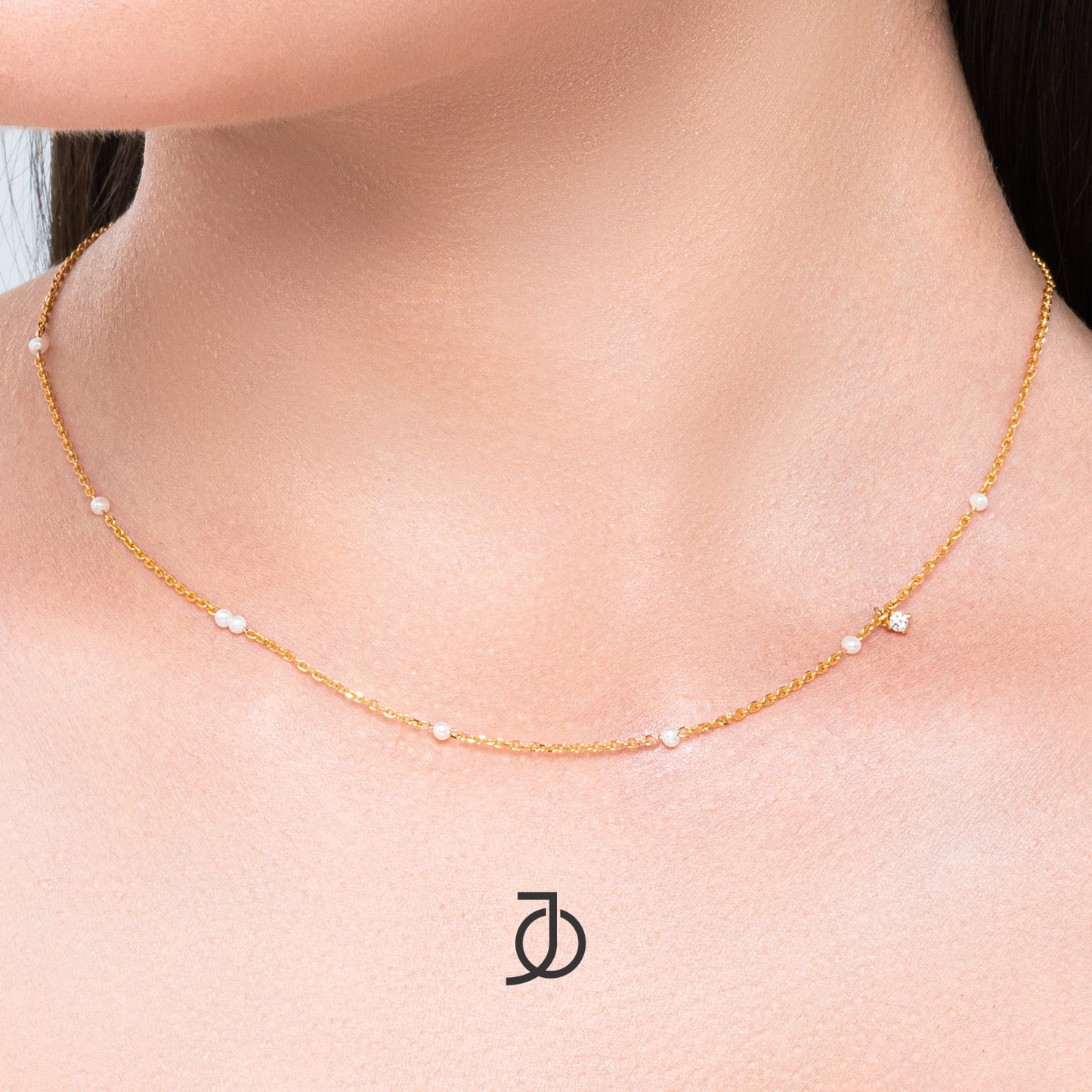 JO Kalung Emas - Pearl By The Yard With Mini Diamond Chain Necklace 17k