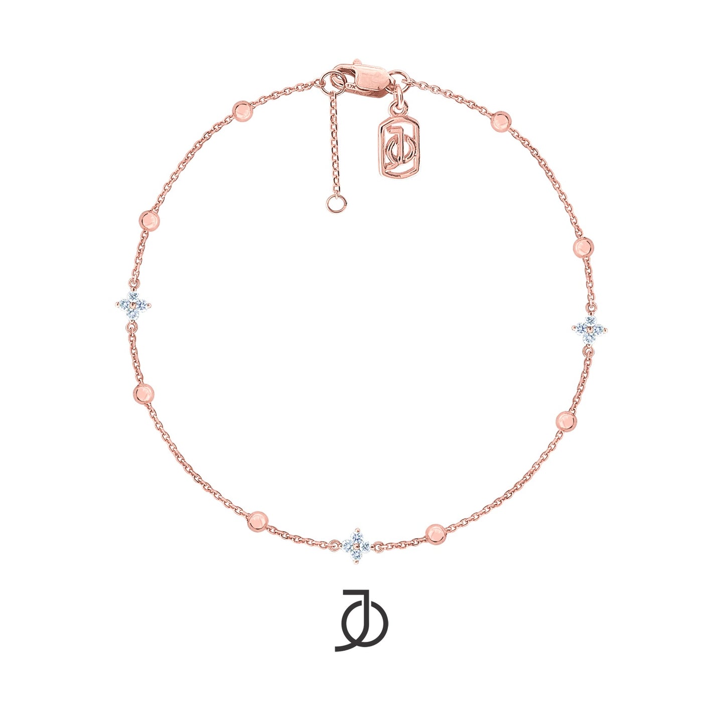 JO Gelang Emas - 3 MINI CLOVER DIAMOND CHAIN BRACELET 17K