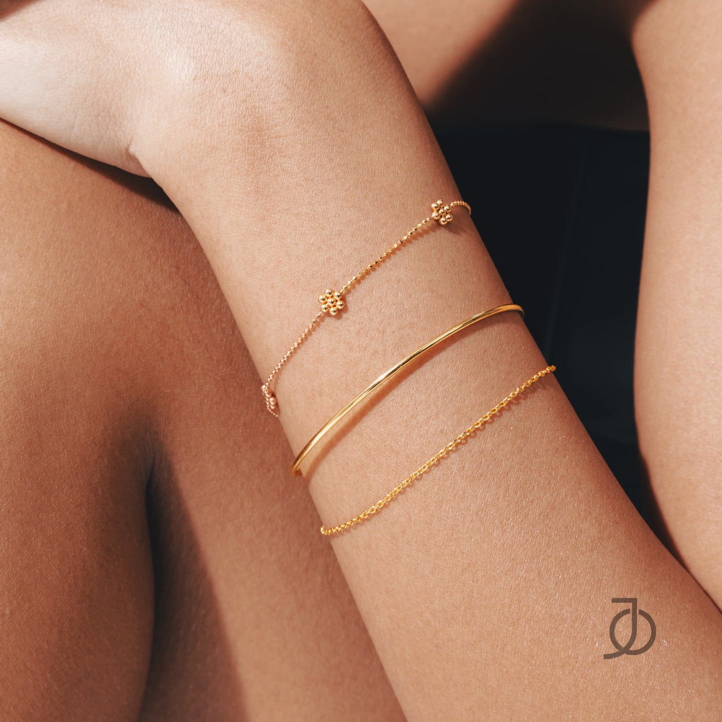 JO Double Layer Thin Gold Bangle Chain Combo 17k