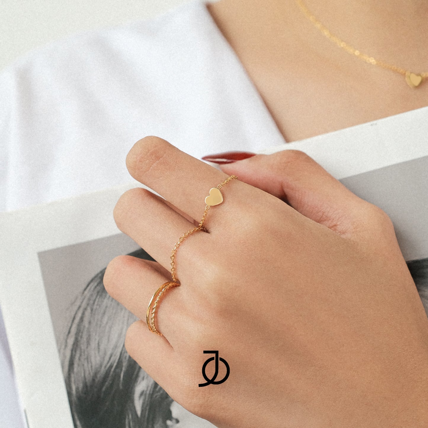 JO Heart Thin Chain Ring 17k