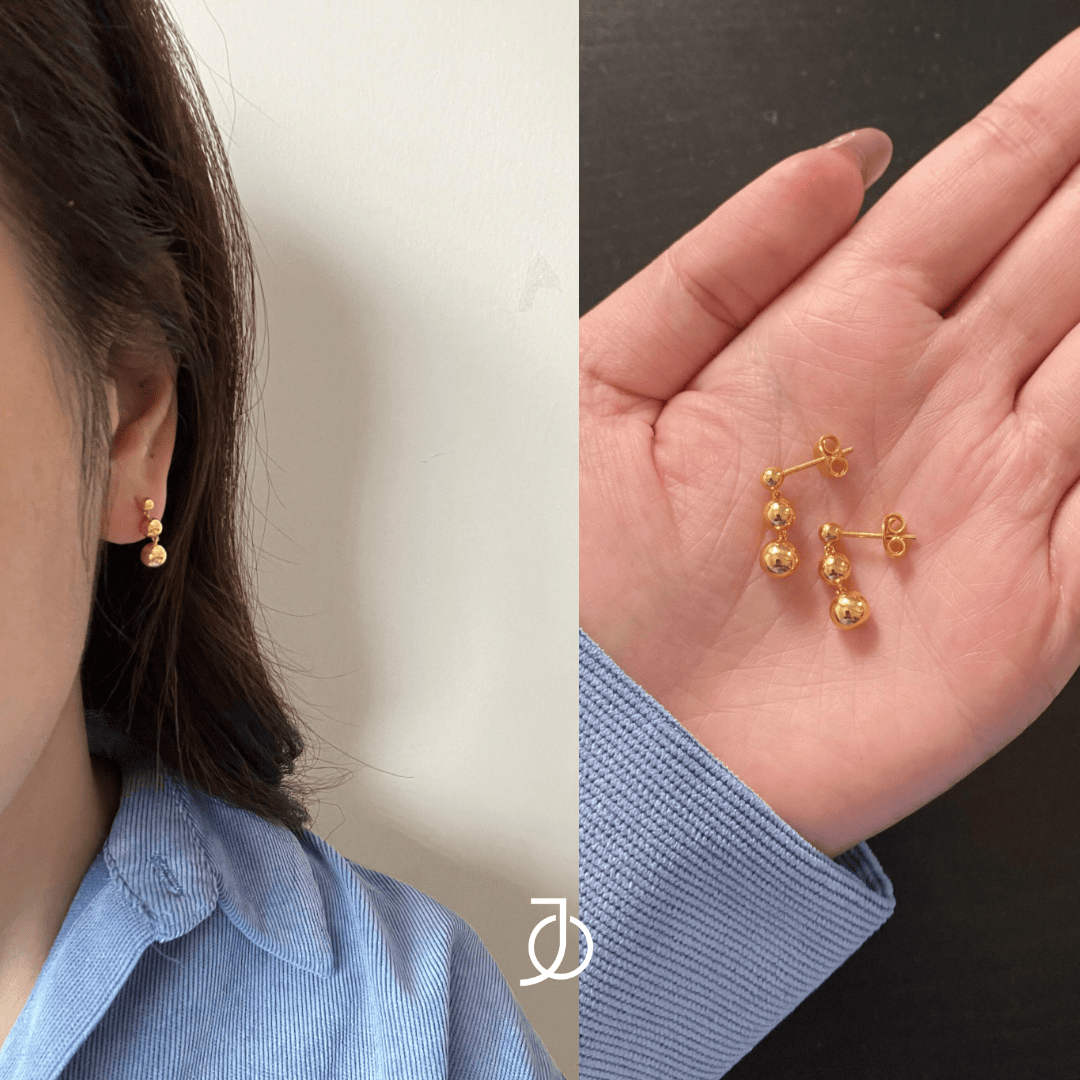 JO Anting Emas - Triple Graduated Ball Studs 17k