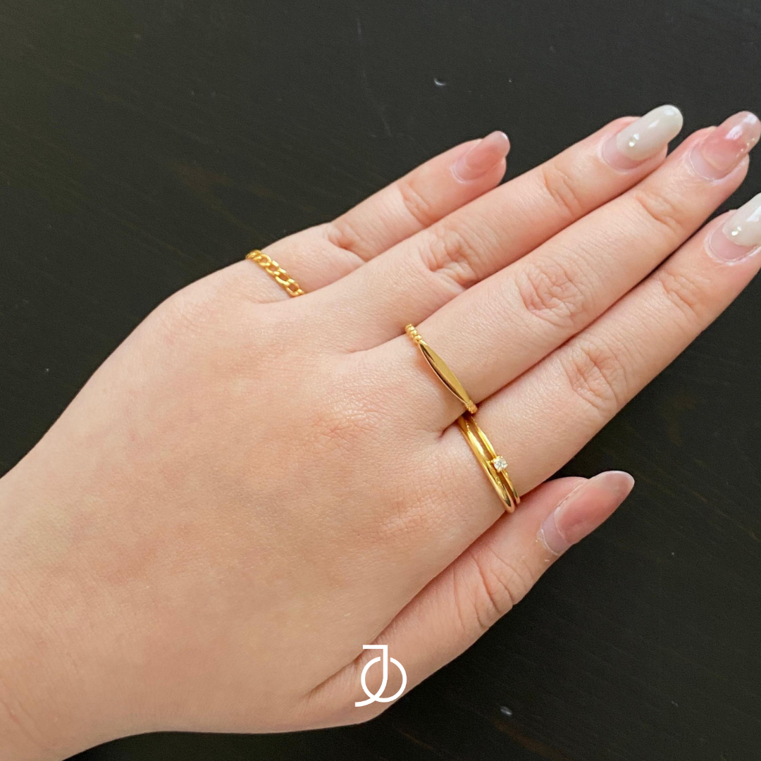 JO Cincin Emas - Ellipse Gold Bar Beaded Ring