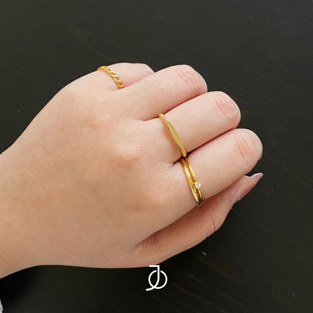JO Cincin Emas - Ellipse Gold Bar Beaded Ring