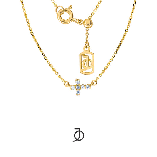 JO Kalung Emas - Mini Diamond Cross With Adjustable Necklace 17K