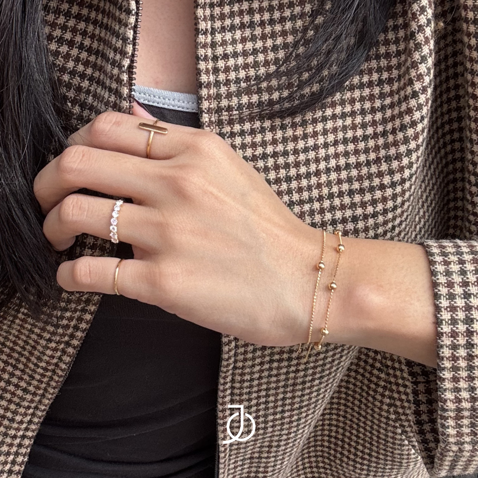 JO Gelang Emas - Gold Ball On Mini Beaded Bracelet