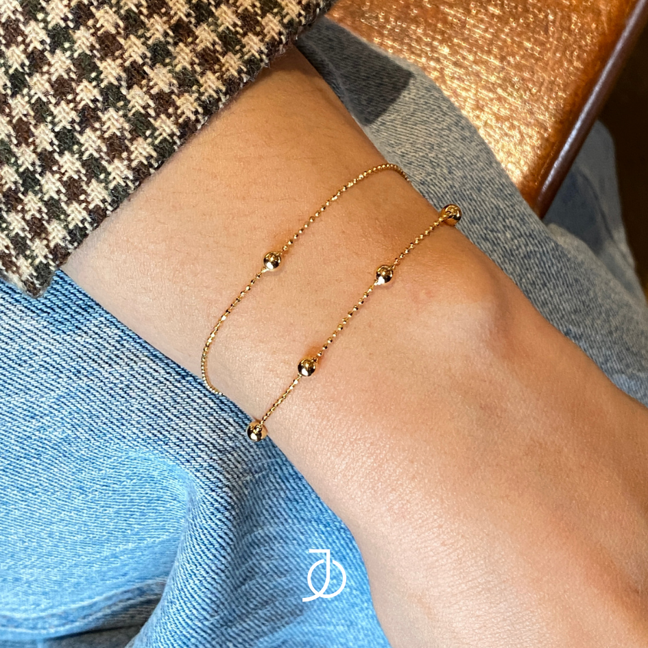 JO Gelang Emas - Gold Ball On Mini Beaded Bracelet