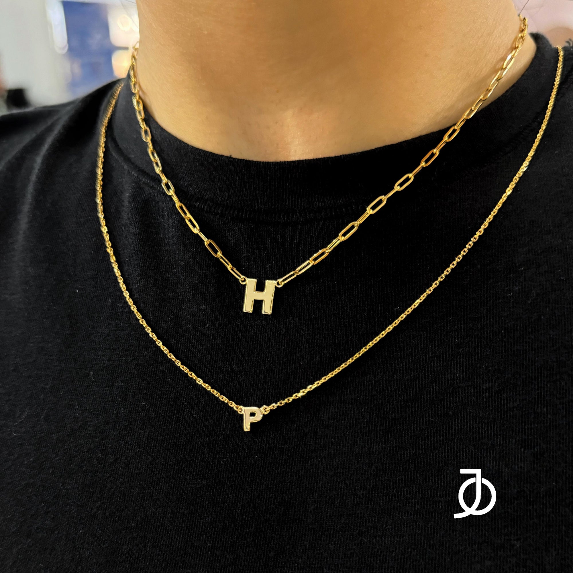 JO Medium Alphabet With Small Paper Clip Chain Necklace