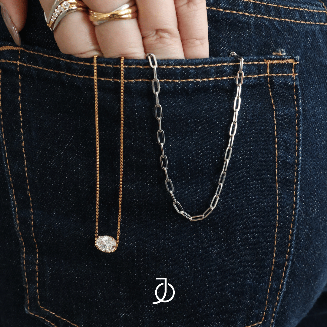 JO Light Diamond Necklace in Oval 17k Yellow Gold