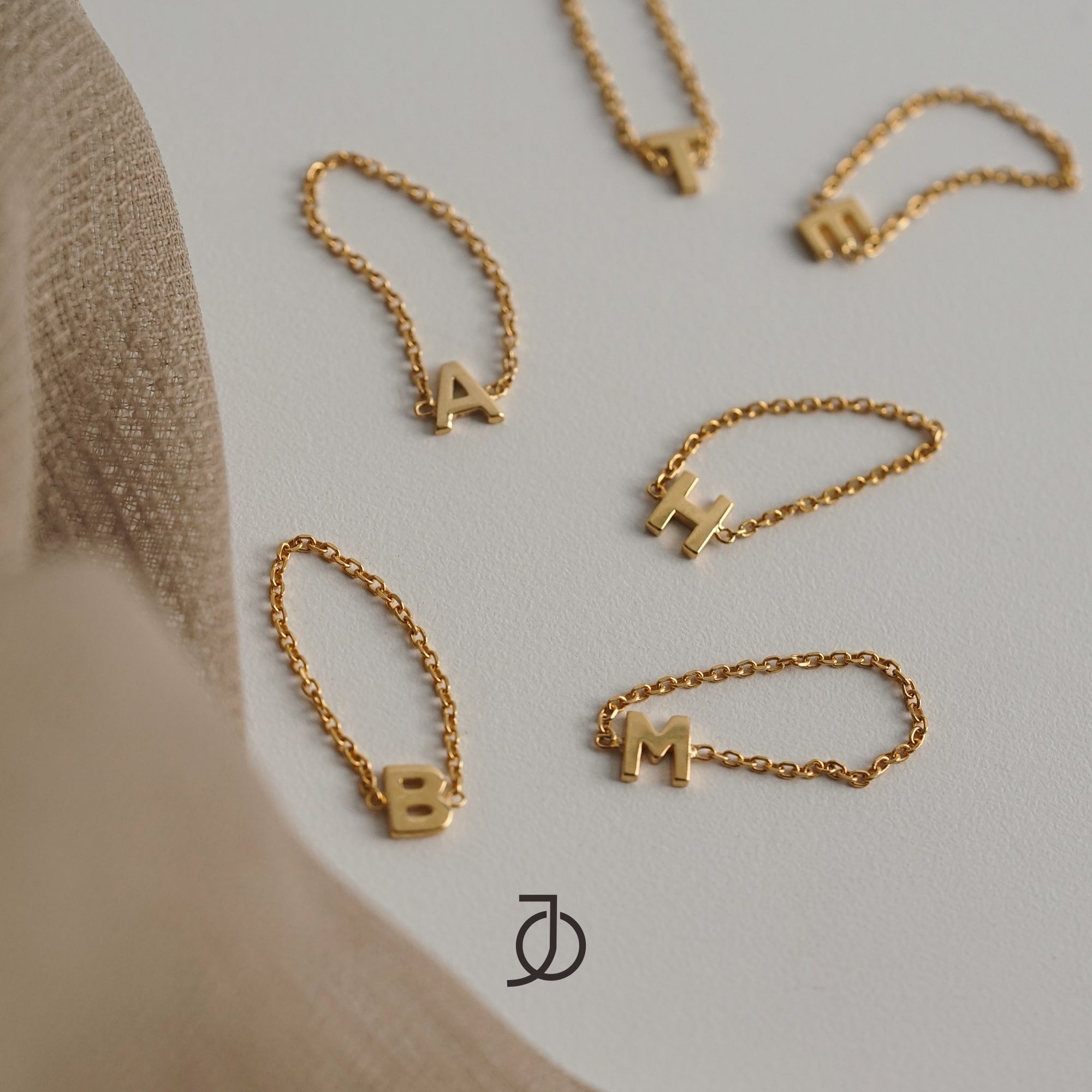 JO Alphabet Thin Chain Ring (A-L)