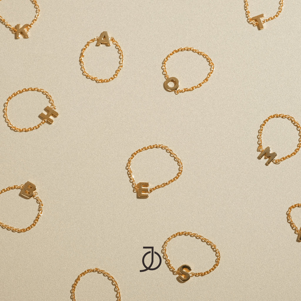 JO Alphabet Thin Chain Ring (A-L)
