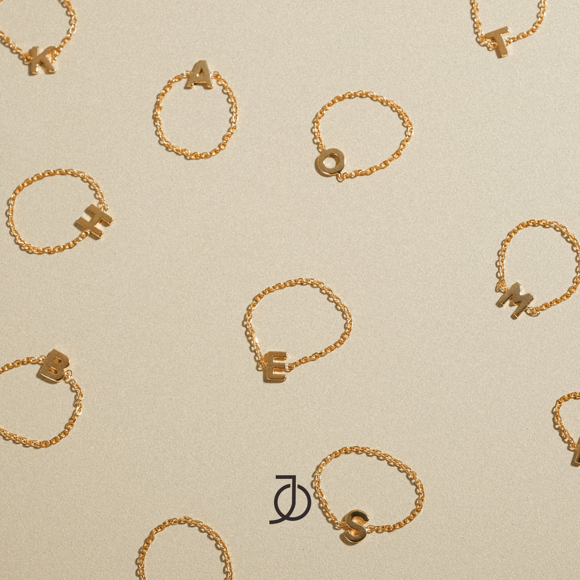 JO Alphabet Thin Chain Ring (A-L)