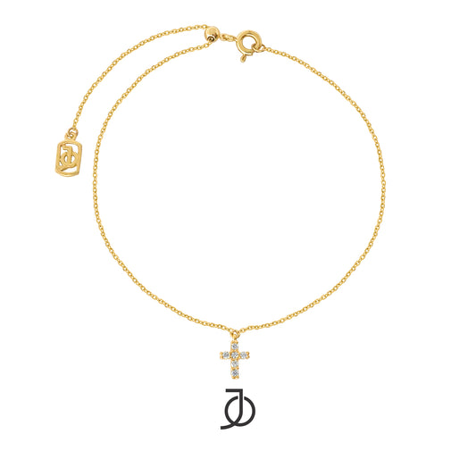 JO Gelang Emas - Mini Diamond Cross Dangle With Adjustable Bracelet 17K