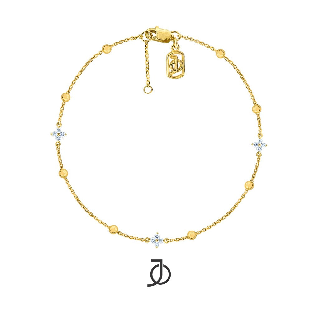 JO Gelang Emas - 3 MINI CLOVER DIAMOND CHAIN BRACELET 17K