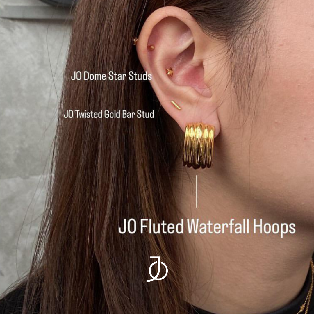 JO Anting Emas - Fluted Waterfall Hoops 17k