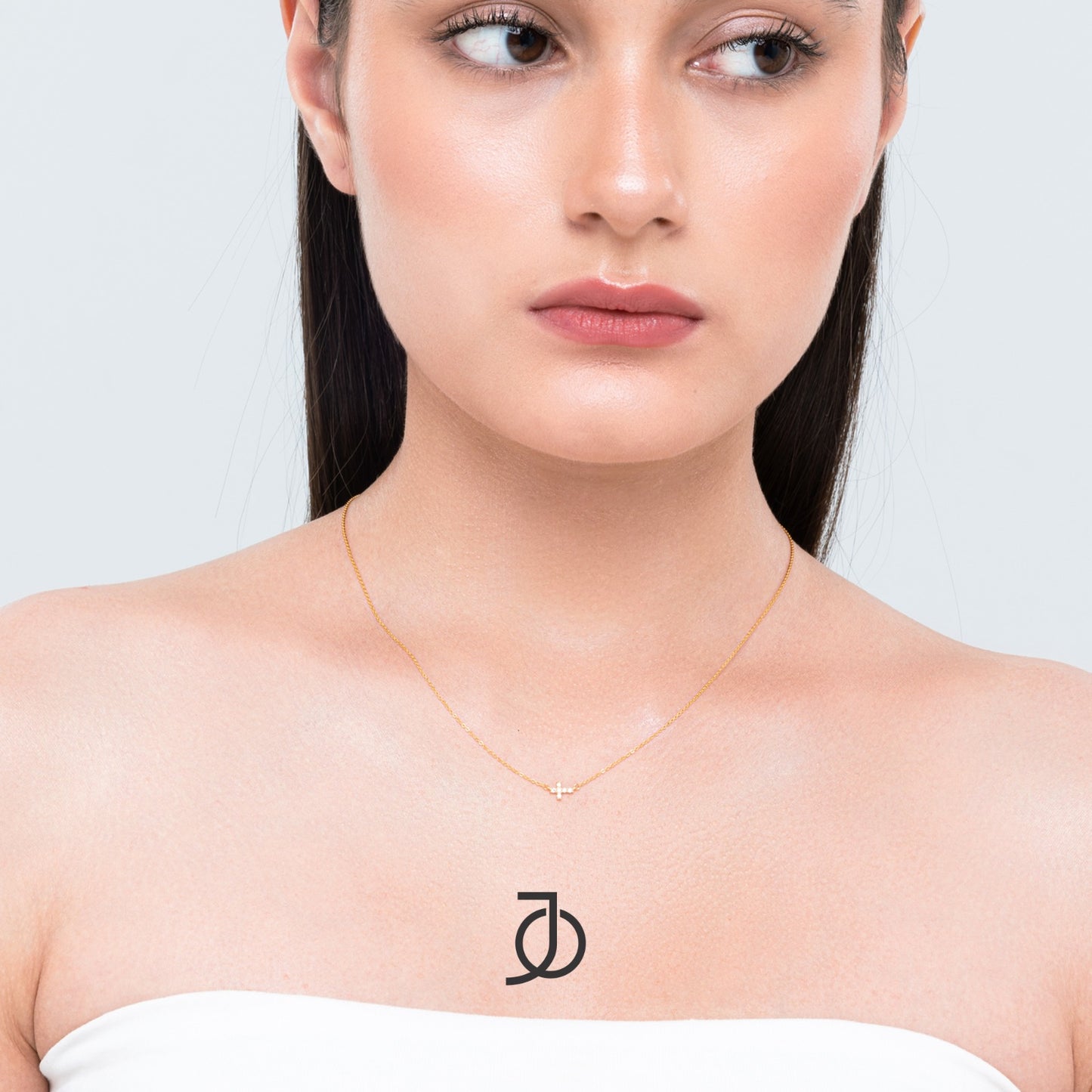 JO Kalung Emas - Mini Diamond Cross With Adjustable Necklace 17K