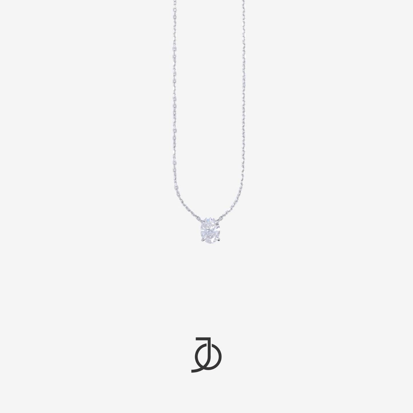 JO Oval Diamond Solitaire With Thin Chain 17k White Gold