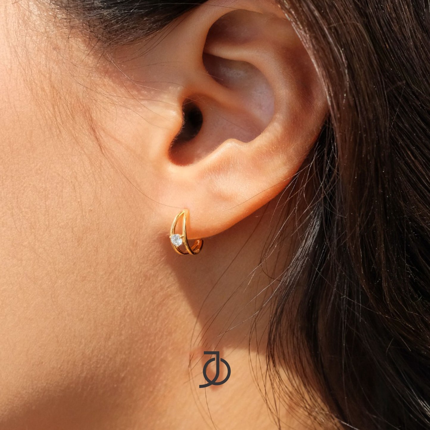 JO Anting Emas - Mini Diamond Double Wire Hoops 17k