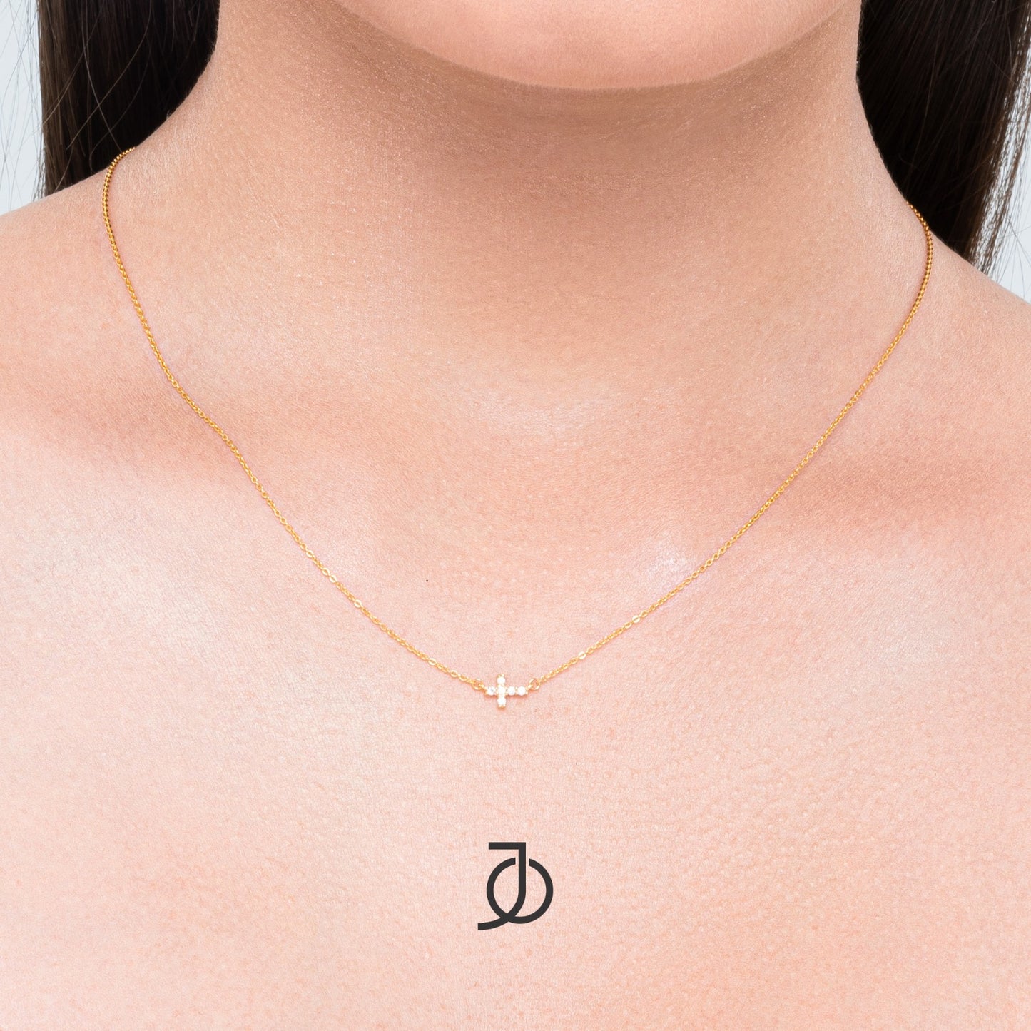 JO Kalung Emas - Mini Diamond Cross With Adjustable Necklace 17K