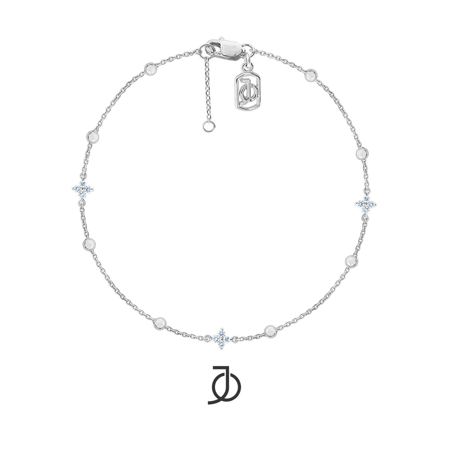 JO Gelang Emas - 3 MINI CLOVER DIAMOND CHAIN BRACELET 17K