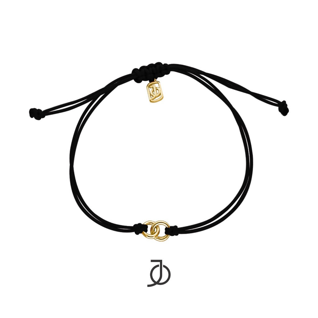 JO Interlocking Circles on Cord Bracelet 17K