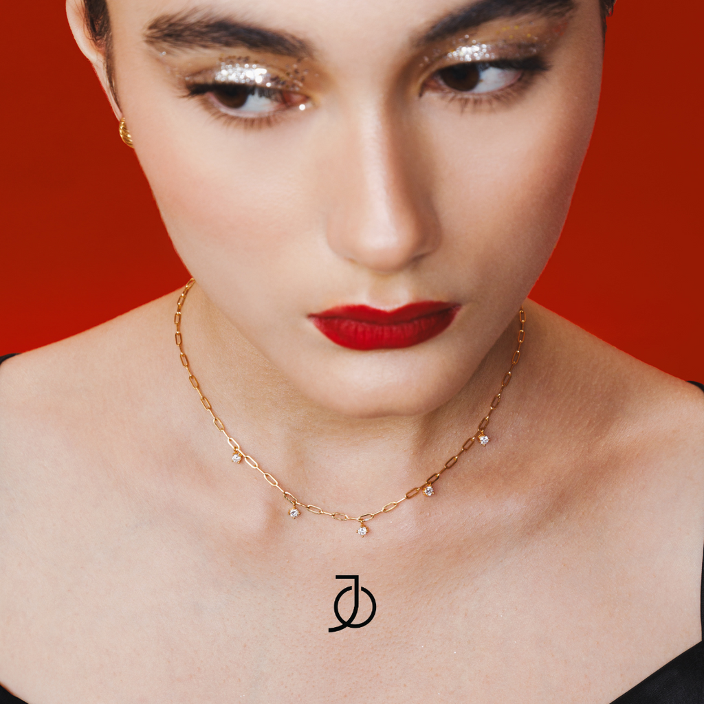 JO 5 Diamond On Small Paper Clip Chain