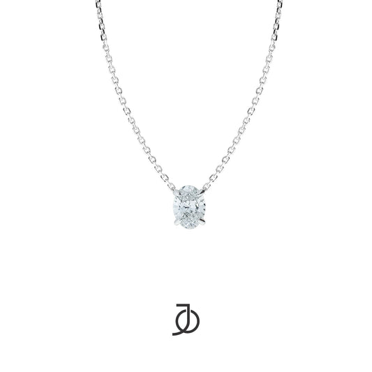 JO Oval Diamond Solitaire With Thin Chain 17k White Gold