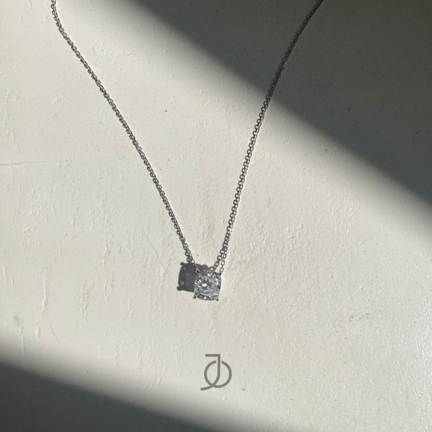 JO Cushion Diamond Solitaire With Thin Chain 17k