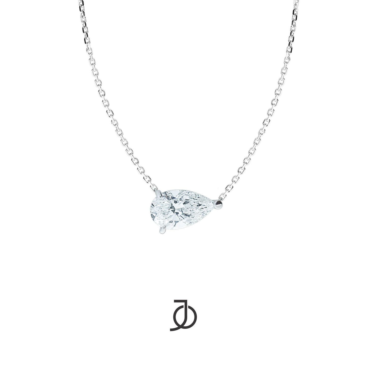 JO Pear Diamond Solitaire With Thin Chain 17k